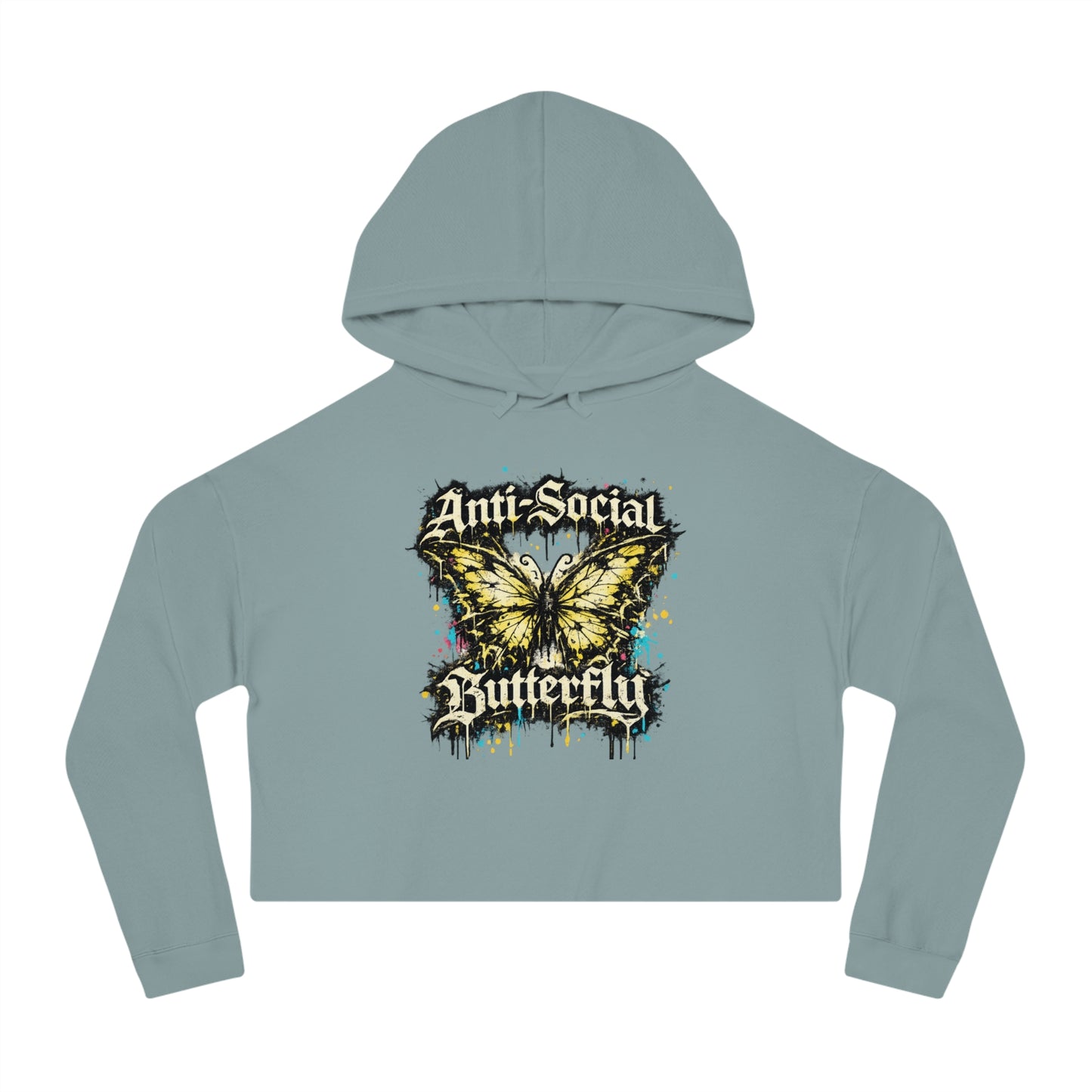 Anti-Social Butterfly Cropped Hoodie — Women's Graphic Sweatshirt