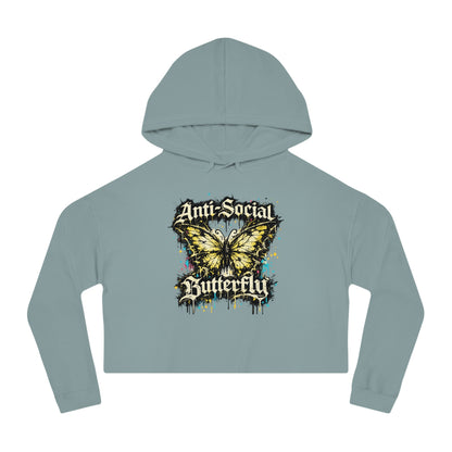 Anti-Social Butterfly Cropped Hoodie — Women's Graphic Sweatshirt
