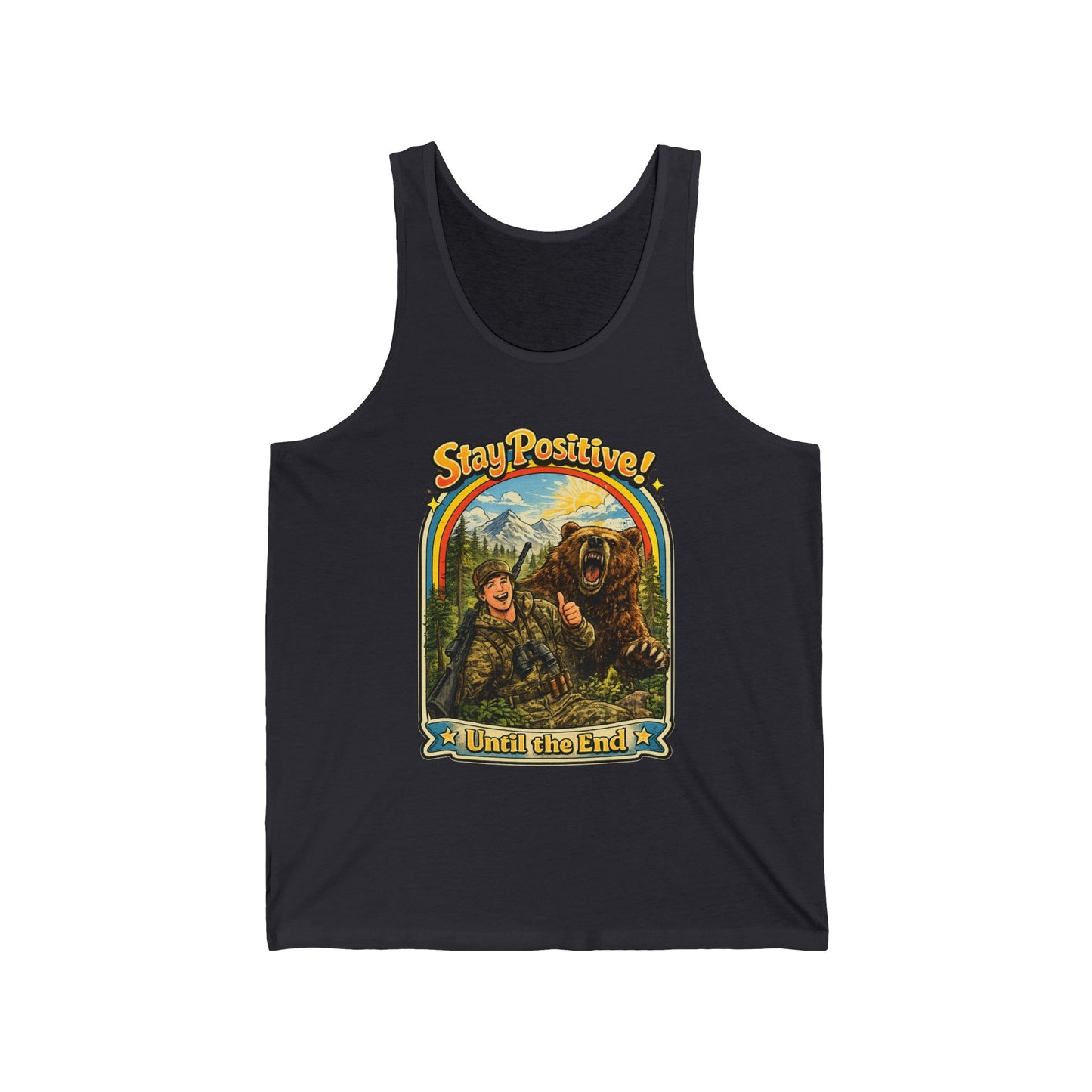 Stay Positive Bear Vintage Graphic Tank Top — Retro Nature Adventure Tee