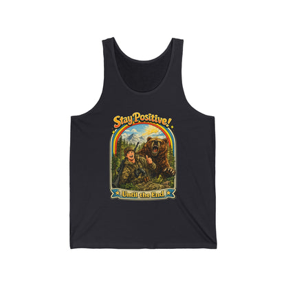 Stay Positive Bear Vintage Graphic Tank Top — Retro Nature Adventure Tee