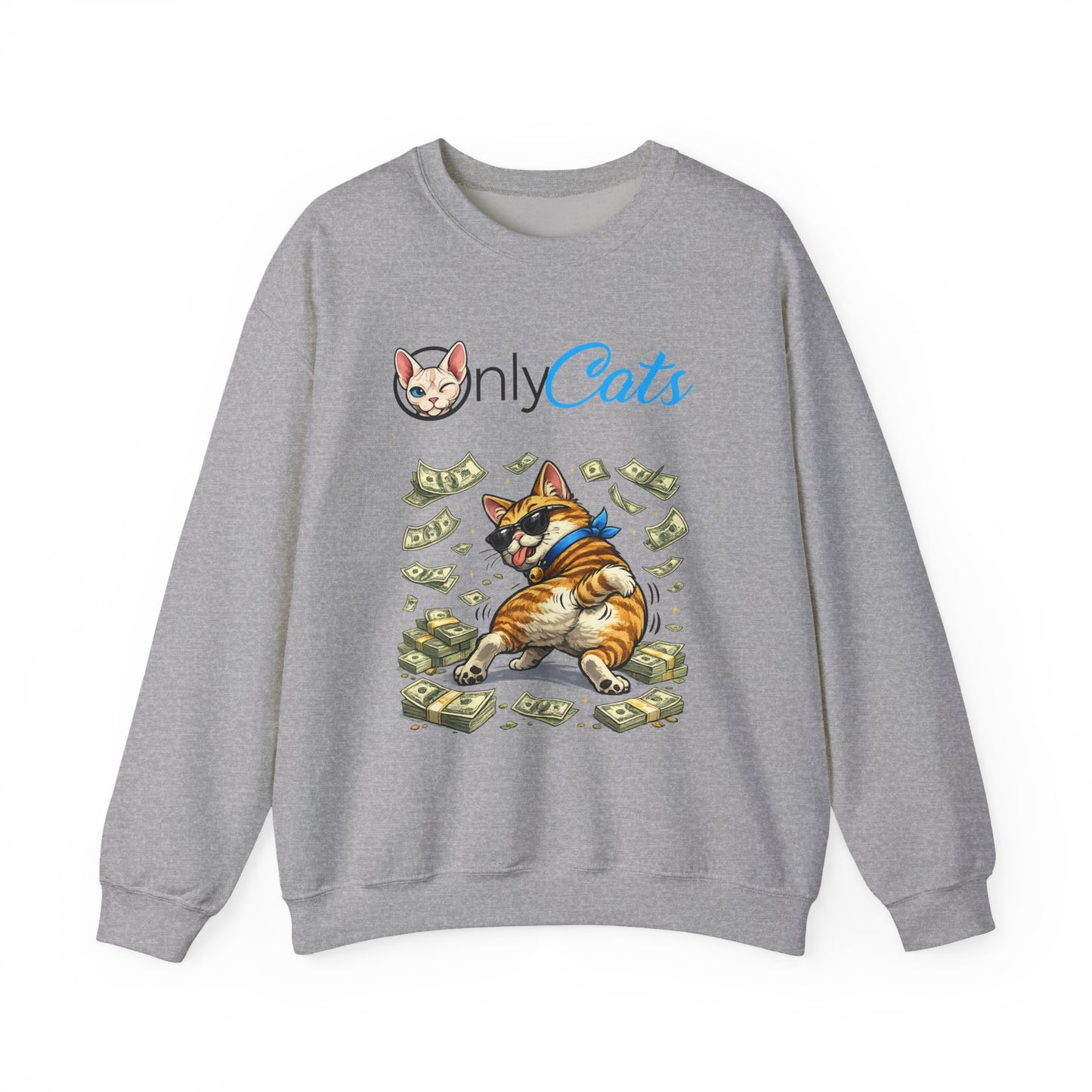 Crewneck Sweatshirt — "Only Cats" Money-Throwing Cat Graphic
