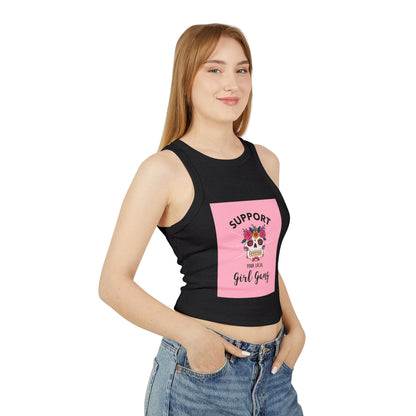 Support Your Local Girl Gang Crop Tank — Women's Rib Racer Tank with Sugar Skull Graphic