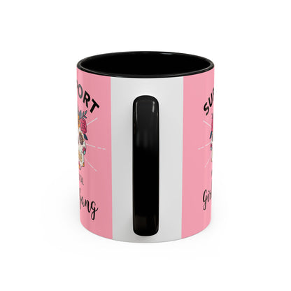 Support Your Local Girl Gang Accent Coffee Mug — Pink Skull Floral Design (11oz & 15oz)