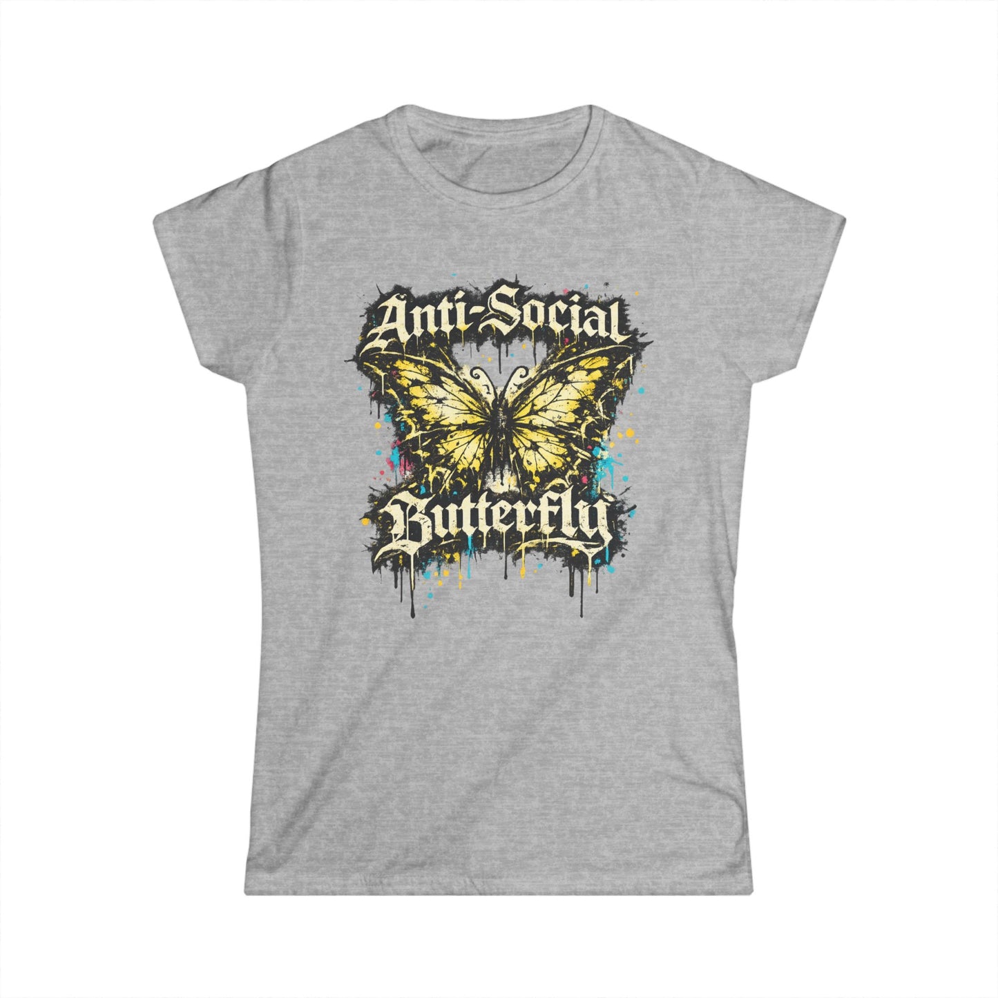 Anti-Social Butterfly Tee — Grunge Butterfly Graphic Women's T-Shirt