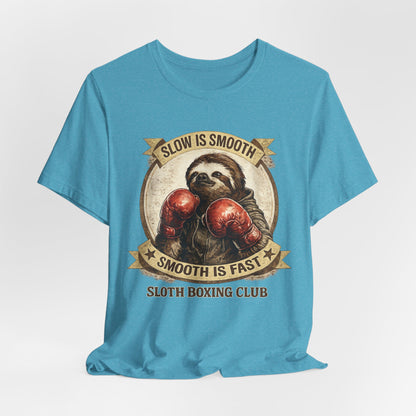 Sloth Boxing Club T-Shirt — "Slow is Smooth, Smooth is Fast" Retro Graphic Tee