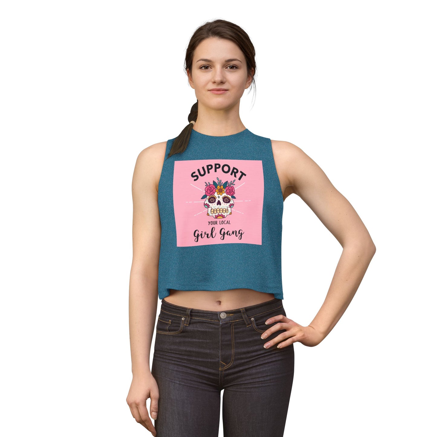 Support Your Local Girl Gang Crop Top — Floral Sugar Skull Women’s Tank