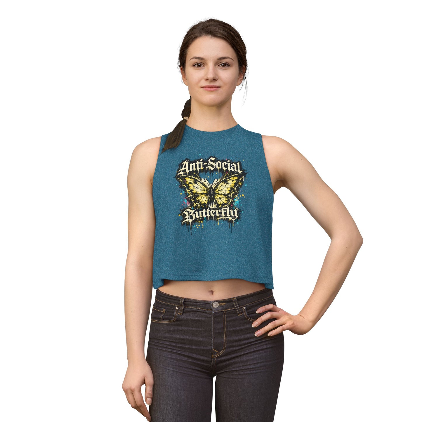 Anti-Social Butterfly Women's Crop Top — Grunge Butterfly Graphic Tank