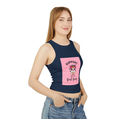 Support Your Local Girl Gang Crop Tank — Women's Rib Racer Tank with Sugar Skull Graphic