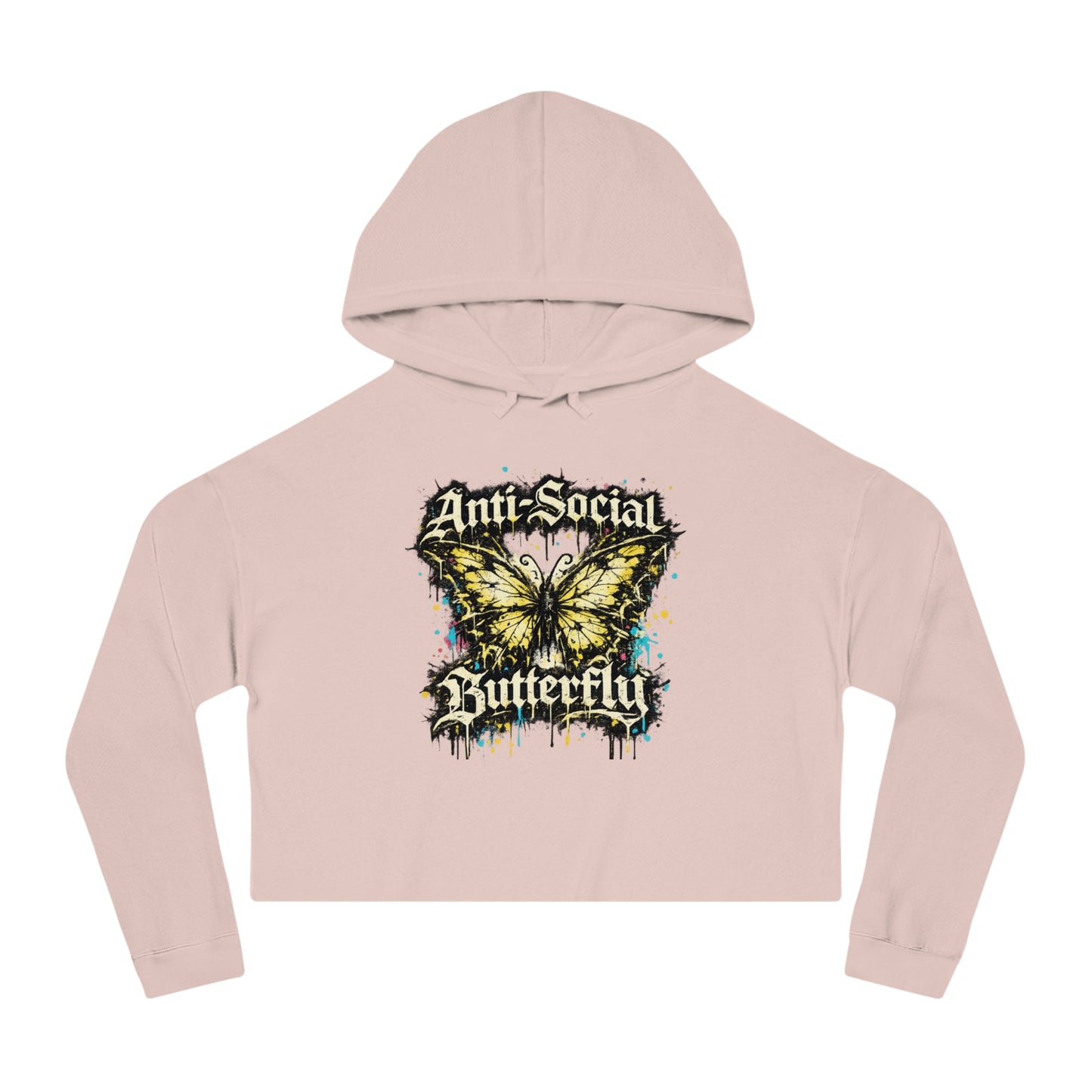 Anti-Social Butterfly Cropped Hoodie — Women's Graphic Sweatshirt