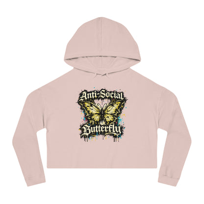 Anti-Social Butterfly Cropped Hoodie — Women's Graphic Sweatshirt