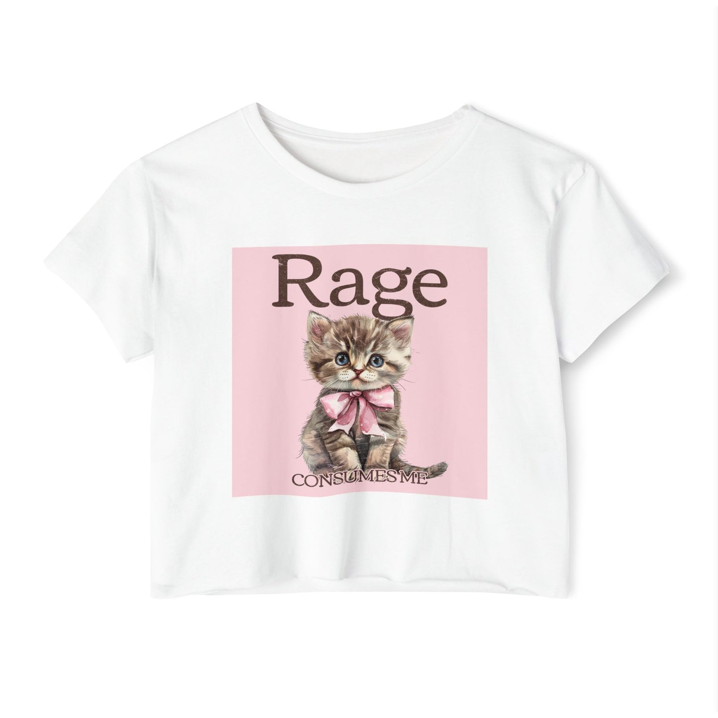 Cute Kitten 'Rage' Crop Top — Women's Festival Graphic Tee