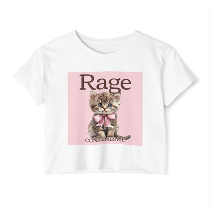 Cute Kitten 'Rage' Crop Top — Women's Festival Graphic Tee