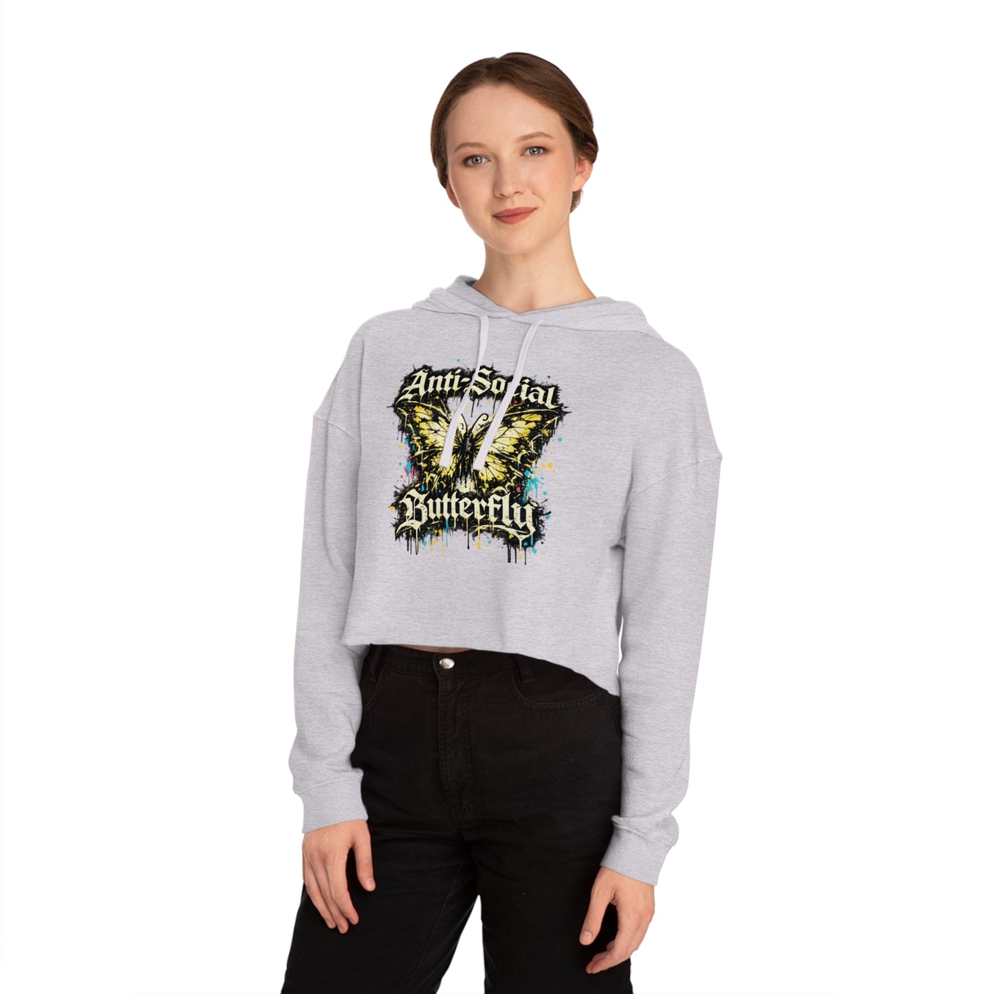 Anti-Social Butterfly Cropped Hoodie — Women's Graphic Sweatshirt