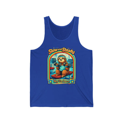 Slow and Steady Tank Top — Cute Sloth "Hey I’m Here" Vintage Graphic Tank