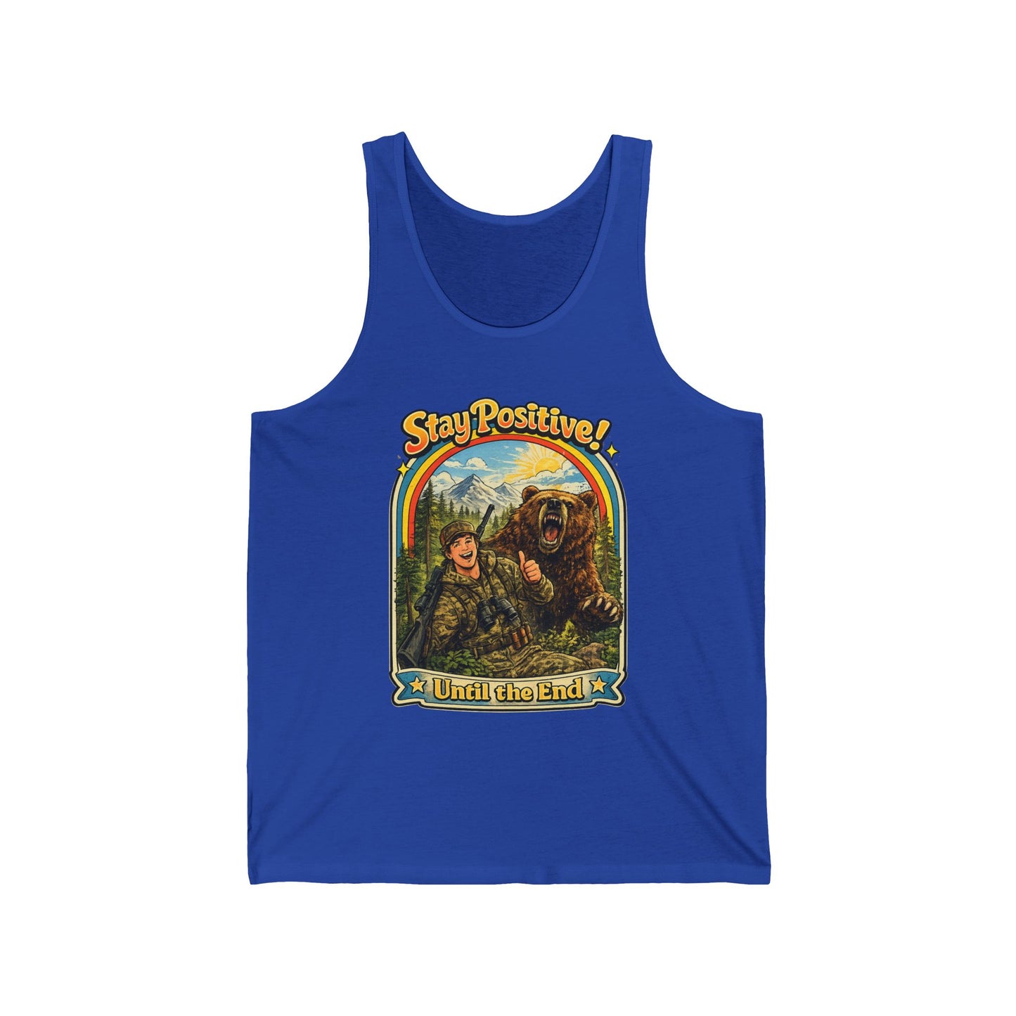 Stay Positive Bear Vintage Graphic Tank Top — Retro Nature Adventure Tee