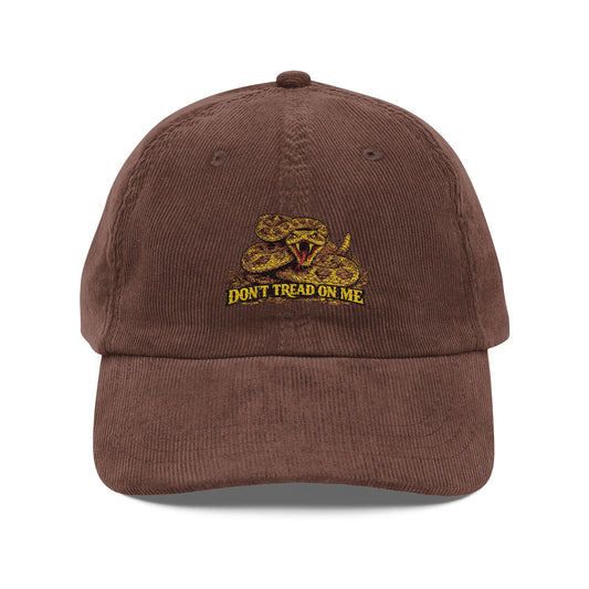 Vintage Brown Corduroy Cap — Embroidered "Don’t Tread On Me" Snake Dad Hat