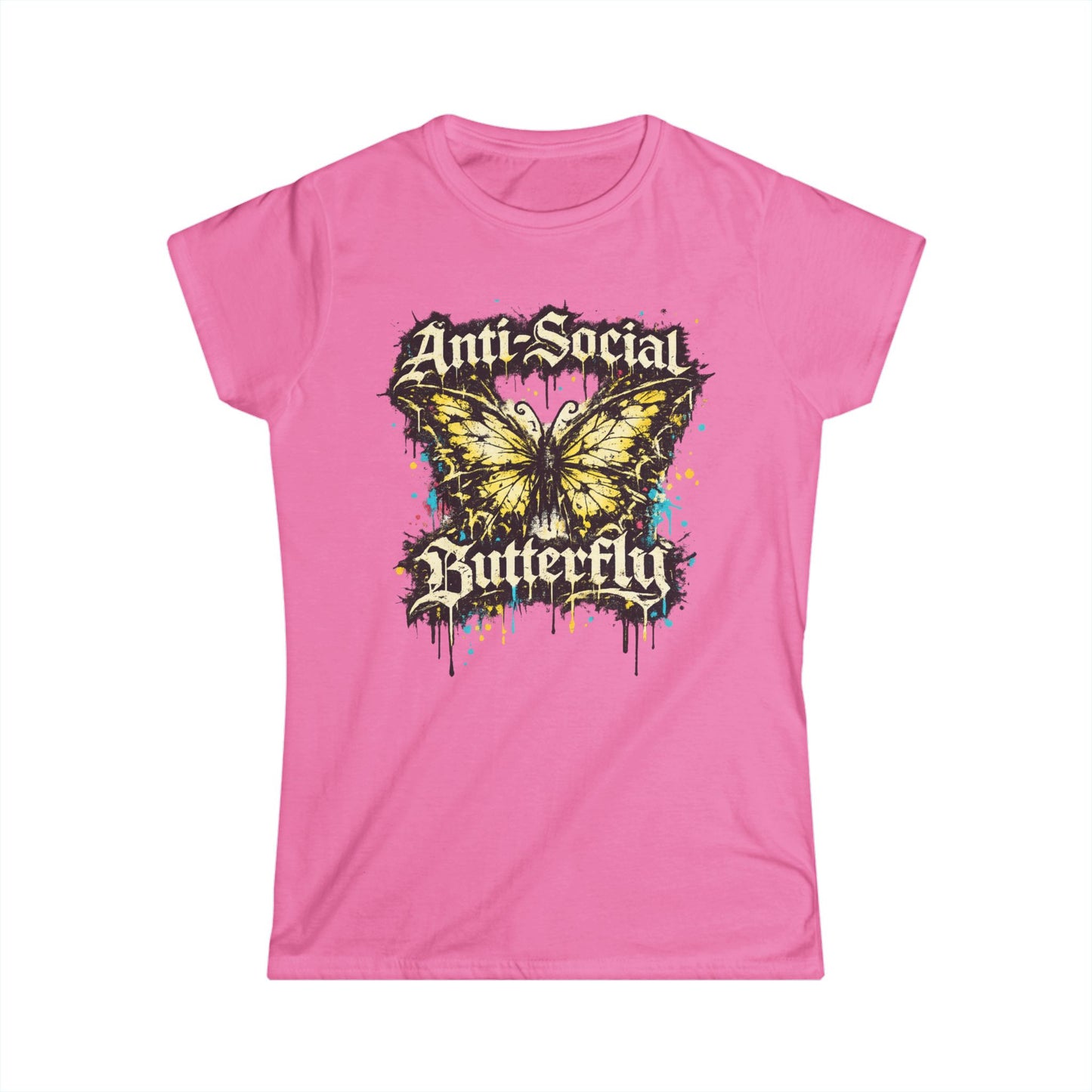 Anti-Social Butterfly Tee — Grunge Butterfly Graphic Women's T-Shirt