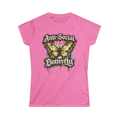 Anti-Social Butterfly Tee — Grunge Butterfly Graphic Women's T-Shirt