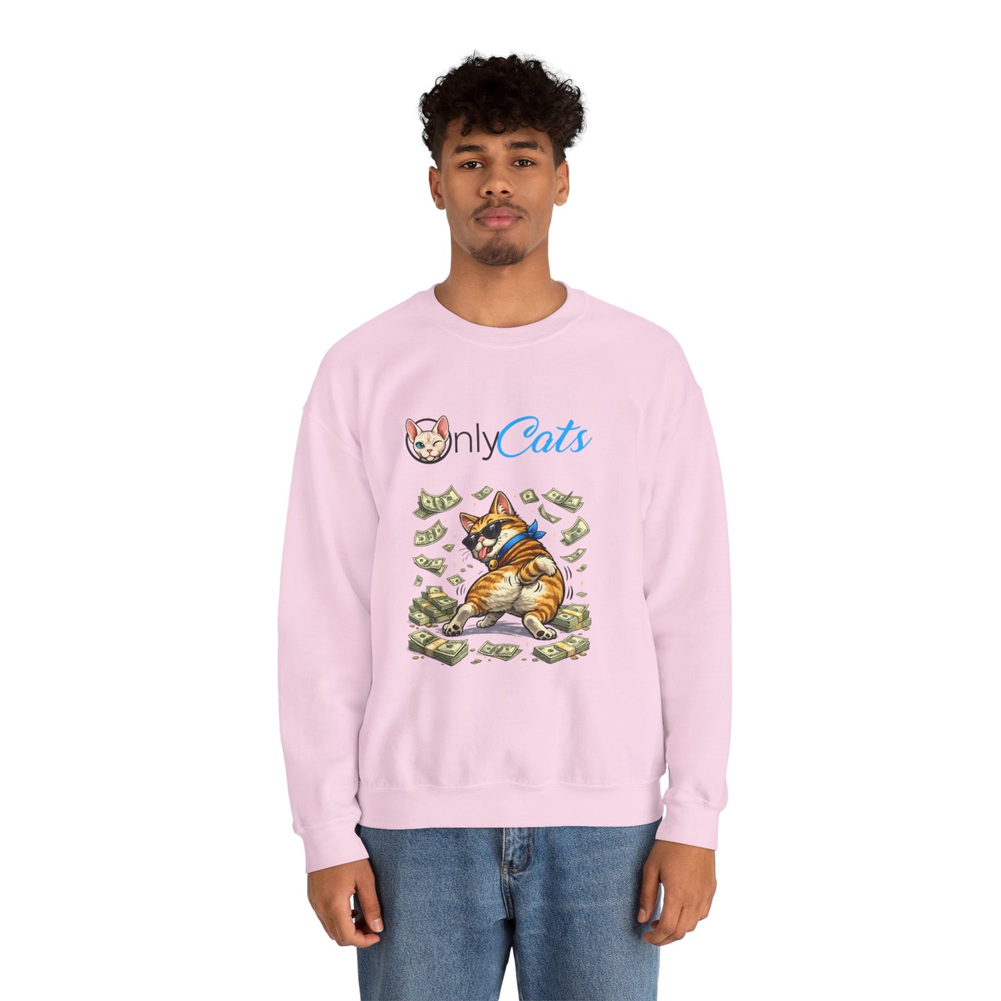 Cat Money Crewneck Sweatshirt — "Only Cats" Graphic Pullover