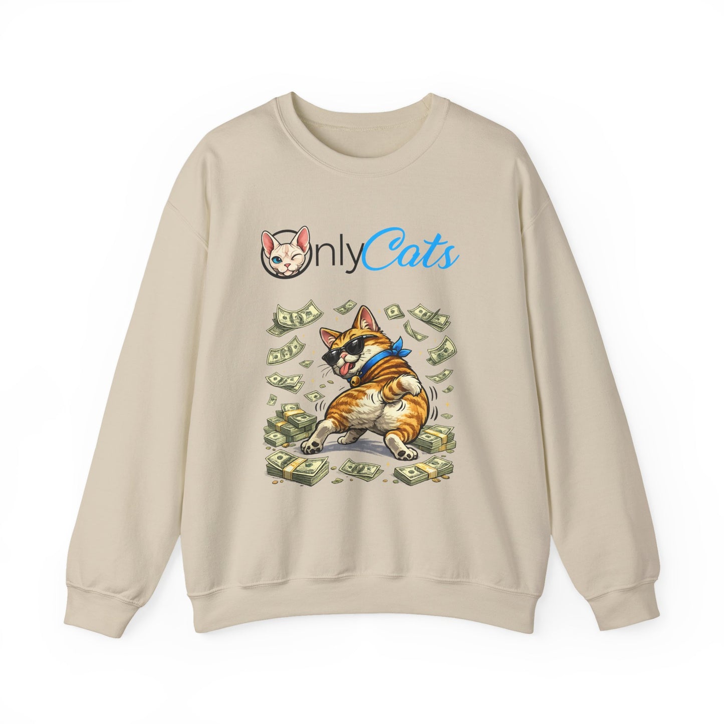 Crewneck Sweatshirt — "Only Cats" Money-Throwing Cat Graphic