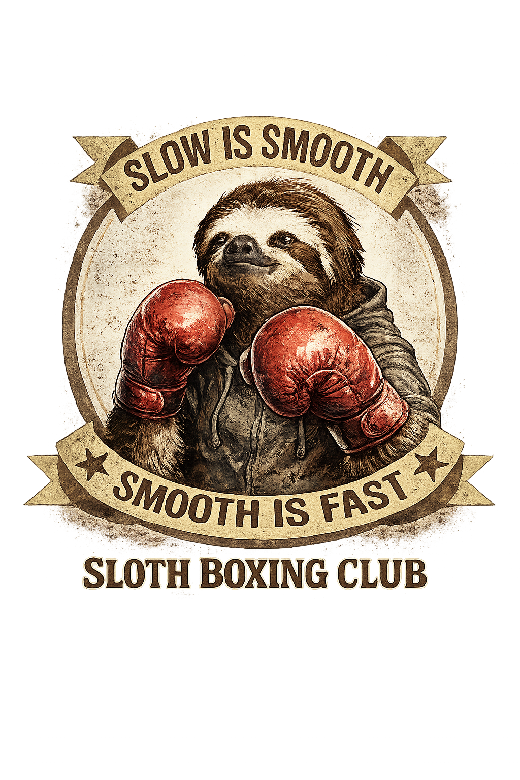 Sloth Boxing Club Tank Top — “Slow is Smooth, Smooth is Fast” Vintage Boxing Graphic