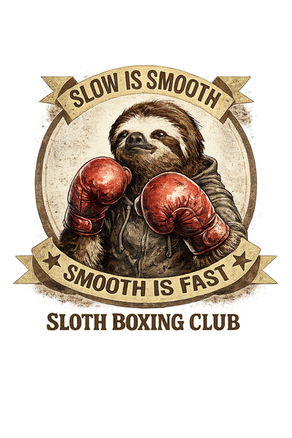 Sloth Boxing Club Tank Top — “Slow is Smooth, Smooth is Fast” Vintage Boxing Graphic