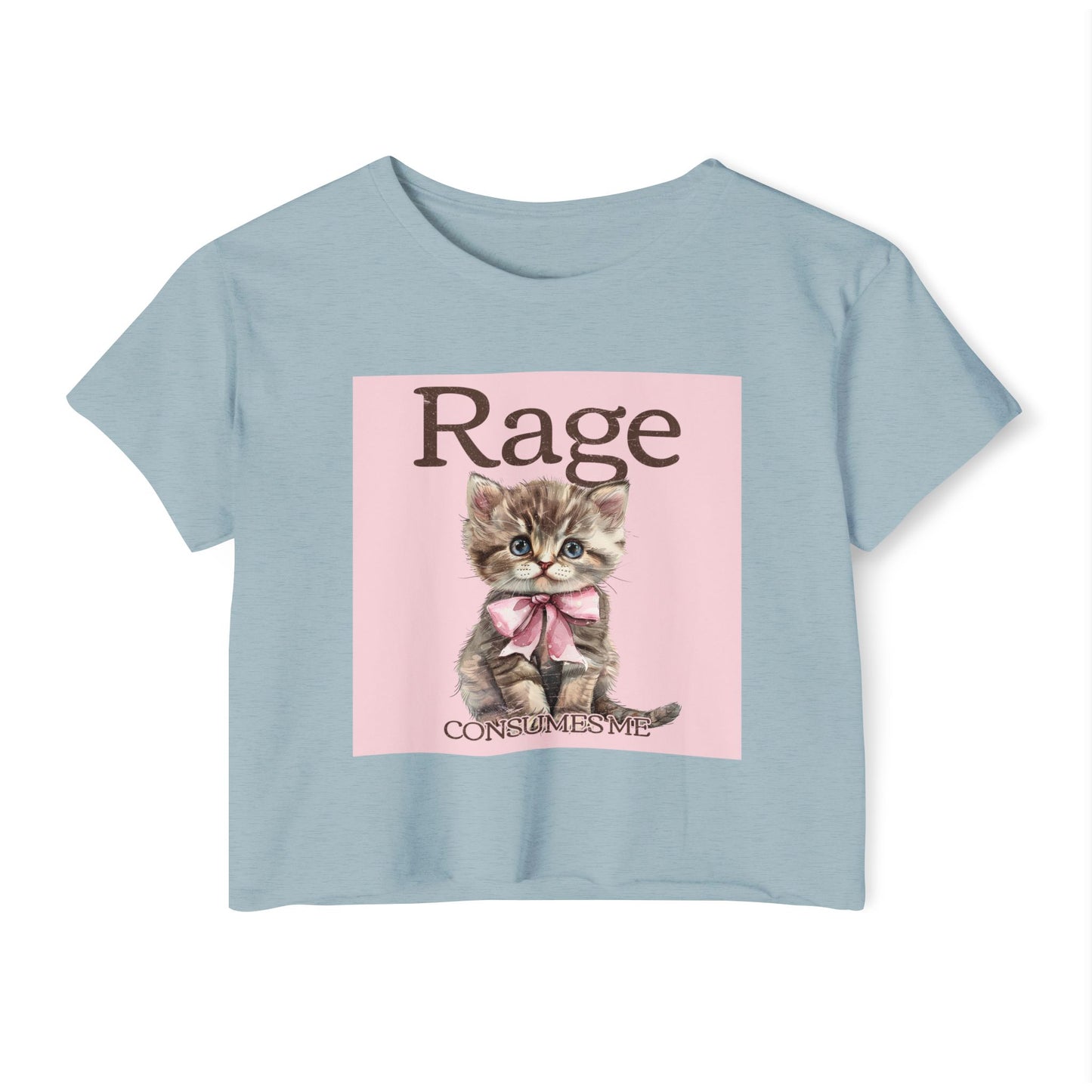Cute Kitten 'Rage' Crop Top — Women's Festival Graphic Tee
