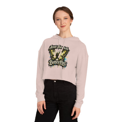 Anti-Social Butterfly Cropped Hoodie — Women's Graphic Sweatshirt
