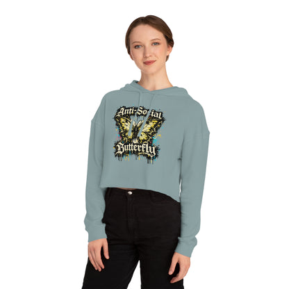 Anti-Social Butterfly Cropped Hoodie — Women's Graphic Sweatshirt