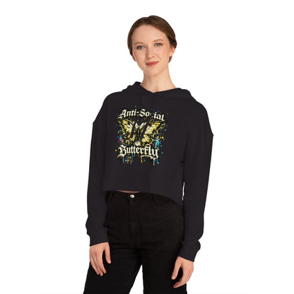 Anti-Social Butterfly Cropped Hoodie — Women's Graphic Sweatshirt