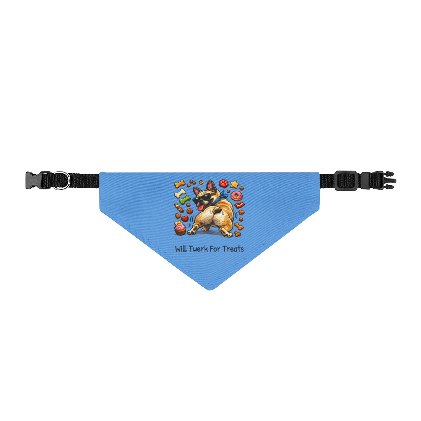 Dog Bandana - 'Will Twerk for Treats' Clip-On Pet Bandana, Blue Collar Bandana for Small & Large Dogs