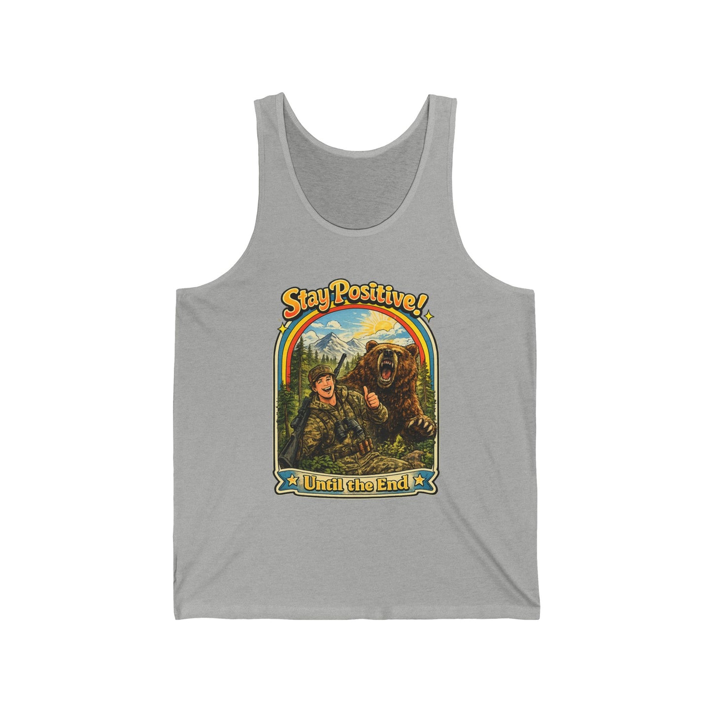 Stay Positive Bear Vintage Graphic Tank Top — Retro Nature Adventure Tee