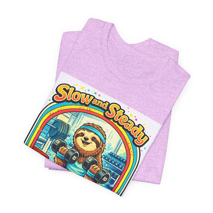 Slow and Steady Sloth T-Shirt — "Hey I’m here!" Retro Gym Graphic Tee