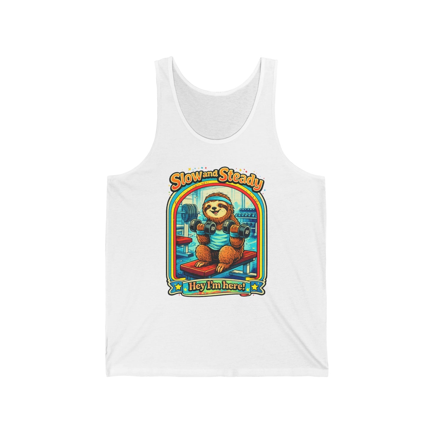 Slow and Steady Tank Top — Cute Sloth "Hey I’m Here" Vintage Graphic Tank