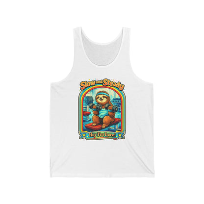 Slow and Steady Tank Top — Cute Sloth "Hey I’m Here" Vintage Graphic Tank