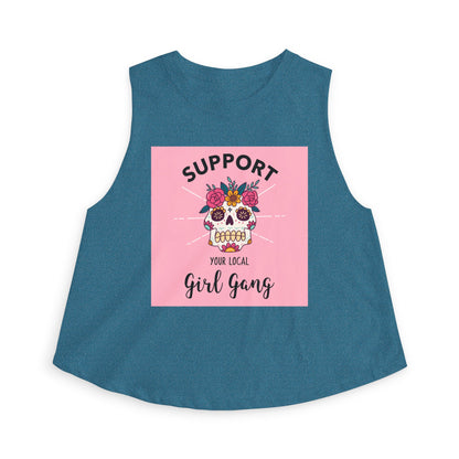 Support Your Local Girl Gang Crop Top — Floral Sugar Skull Women’s Tank