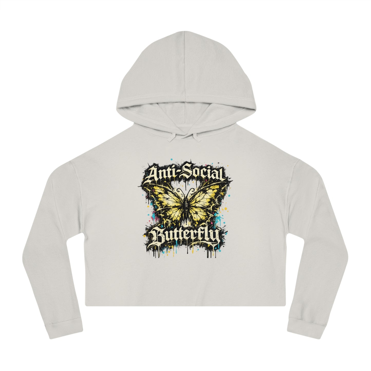 Anti-Social Butterfly Cropped Hoodie — Women's Graphic Sweatshirt