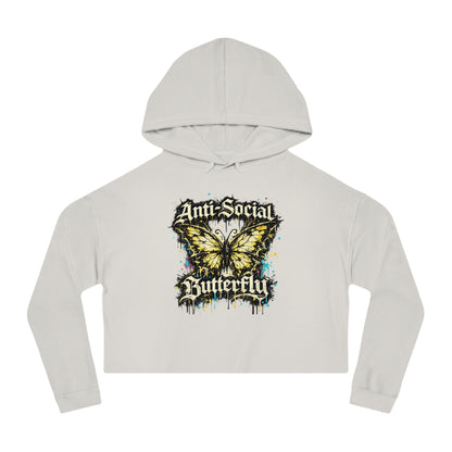 Anti-Social Butterfly Cropped Hoodie — Women's Graphic Sweatshirt