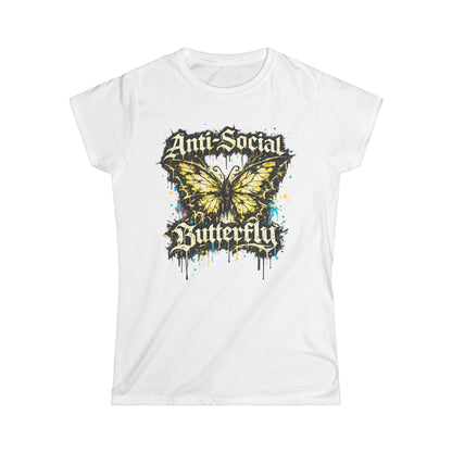 Anti-Social Butterfly Tee — Grunge Butterfly Graphic Women's T-Shirt