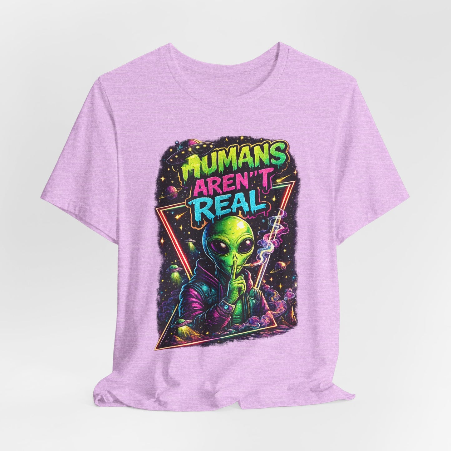 Alien Graphic Tee - "Humans Aren't Real" Retro Sci‑Fi T-Shirt