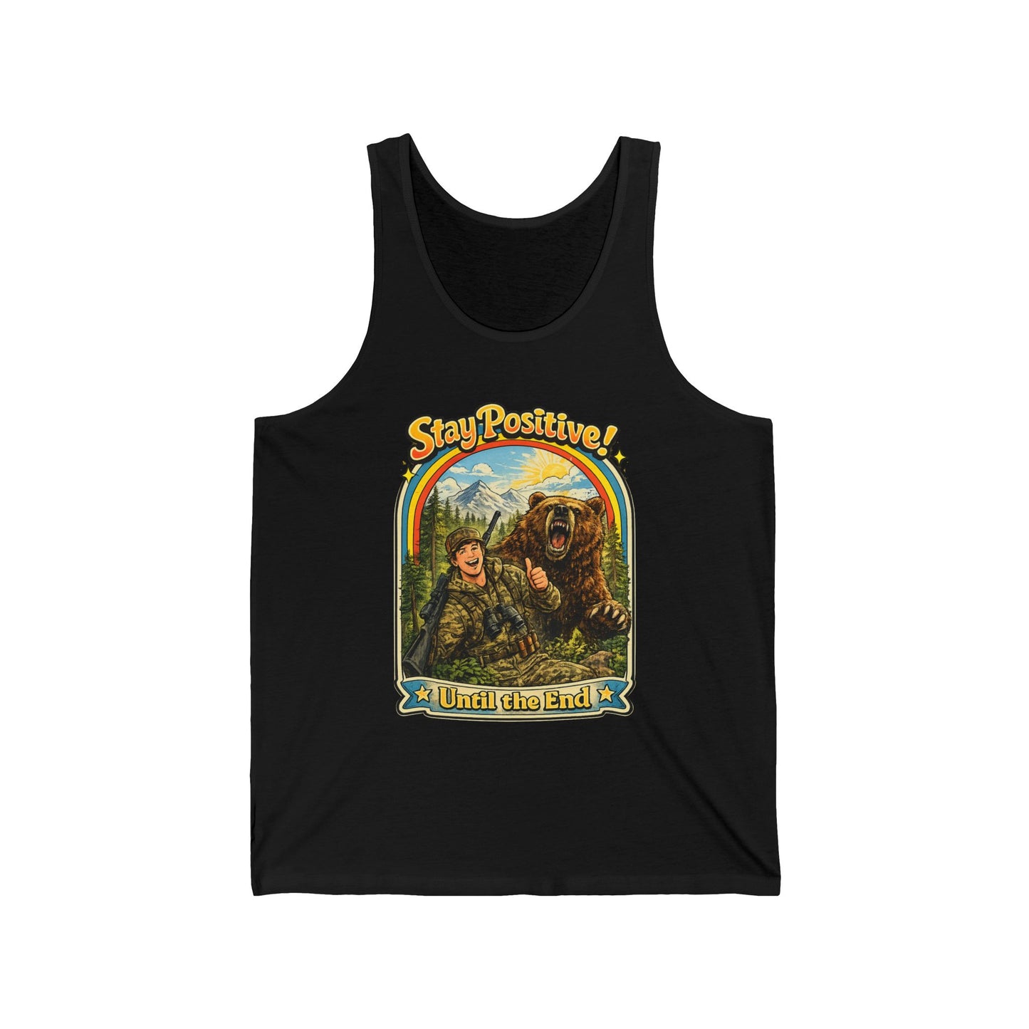 Stay Positive Bear Vintage Graphic Tank Top — Retro Nature Adventure Tee