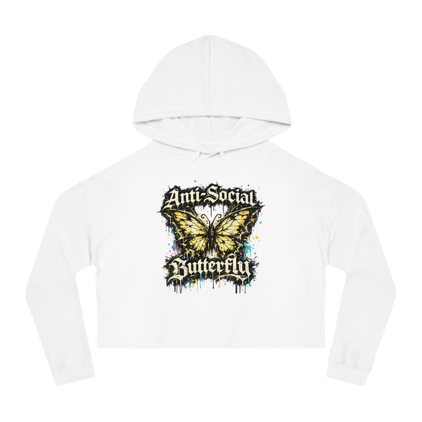 Anti-Social Butterfly Cropped Hoodie — Women's Graphic Sweatshirt