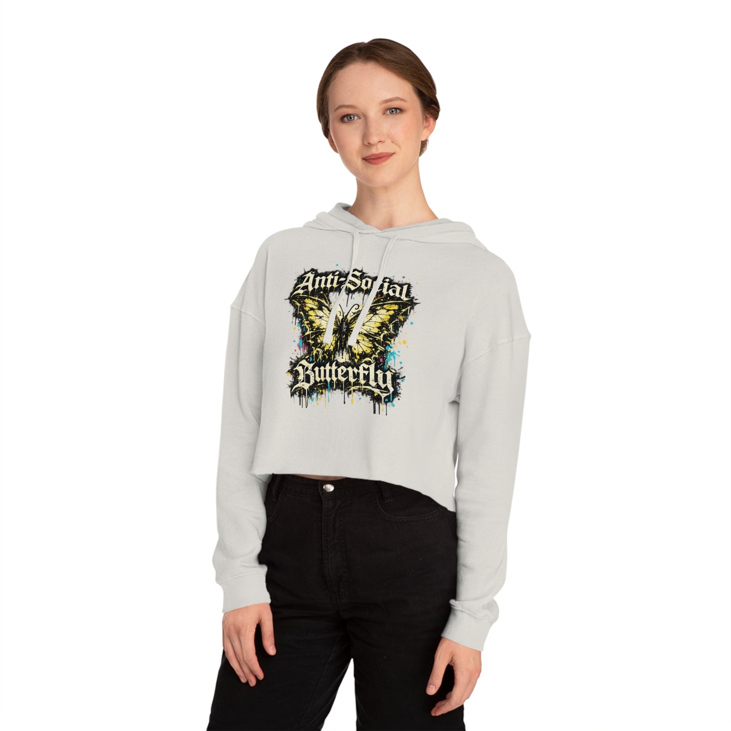 Anti-Social Butterfly Cropped Hoodie — Women's Graphic Sweatshirt