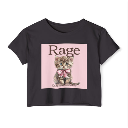 Cute Kitten 'Rage' Crop Top — Women's Festival Graphic Tee