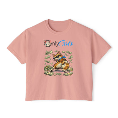 Only Cats Money Cat Boxy Tee — Cute Cat Throwing Cash Graphic Shirt