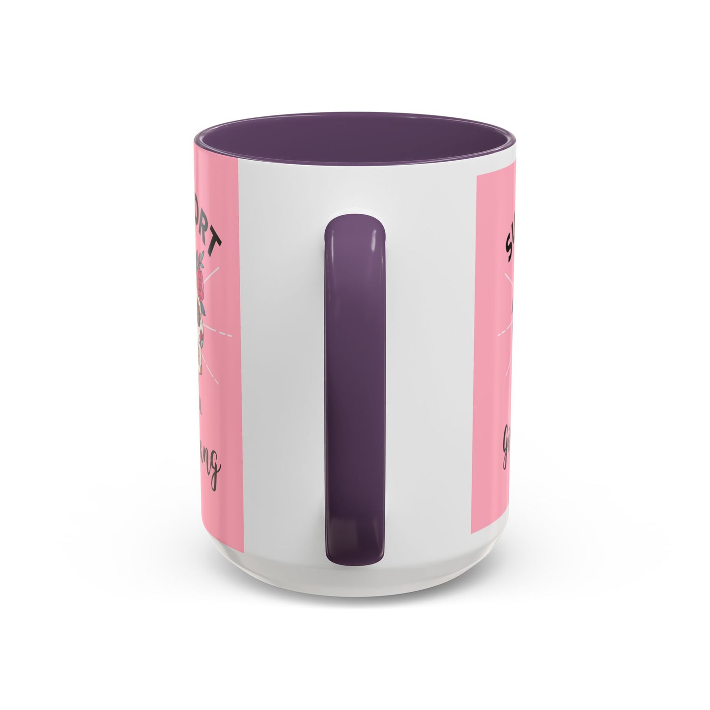 Support Your Local Girl Gang Accent Coffee Mug — Pink Skull Floral Design (11oz & 15oz)