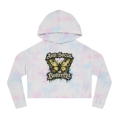 Anti-Social Butterfly Cropped Hoodie — Women's Graphic Sweatshirt
