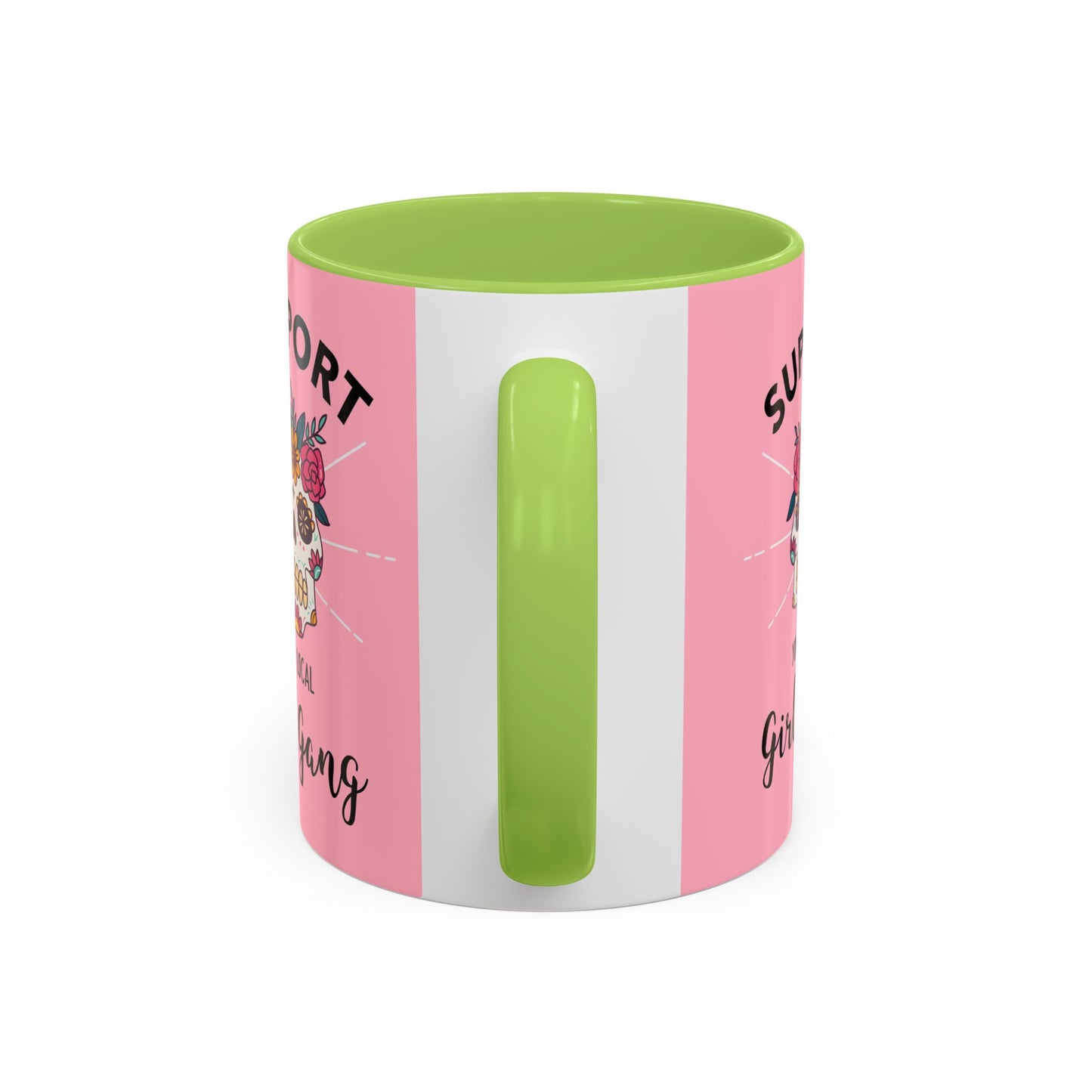 Support Your Local Girl Gang Accent Coffee Mug — Pink Skull Floral Design (11oz & 15oz)