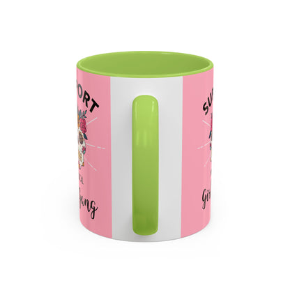 Support Your Local Girl Gang Accent Coffee Mug — Pink Skull Floral Design (11oz & 15oz)