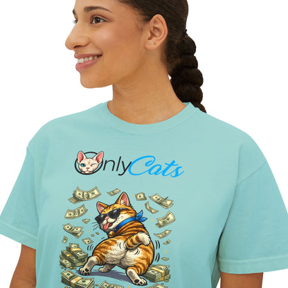 Only Cats Money Cat Boxy Tee — Cute Cat Throwing Cash Graphic Shirt